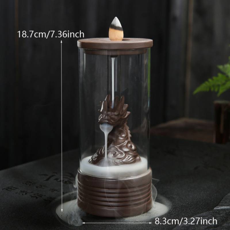 1pc Ceramics Waterfall Backflow Incense Burner With Plastic Acrylic Cup Windproof Incense Holder Home Decor(without Incense)