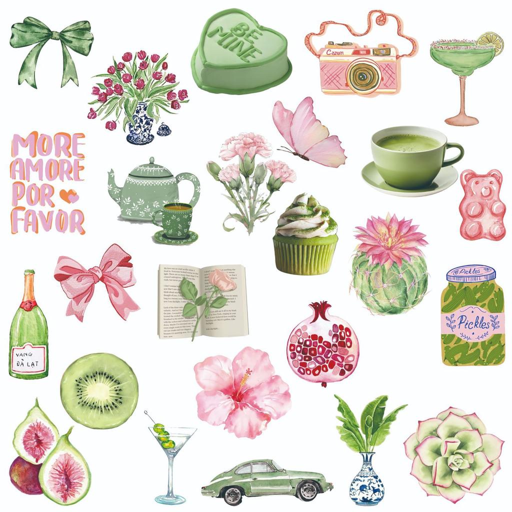 10/50 Stück Rosa Grüne Vintage Aufkleber Ästhetisch Cottagecore Matcha Aufkleber Scrapbooking Notizbuch Gepäck Laptop Skateboard Aufkleber