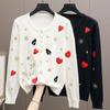 Autumn Women Designer Embroidery Heart Single Breasted Knitted Sweater Coat Jacket