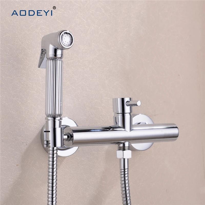 Solid Brass Toilet Handheld Bidet Spray Shower Sprayer Set With Hot and Cold Mixer Valve Chrome & Gold
