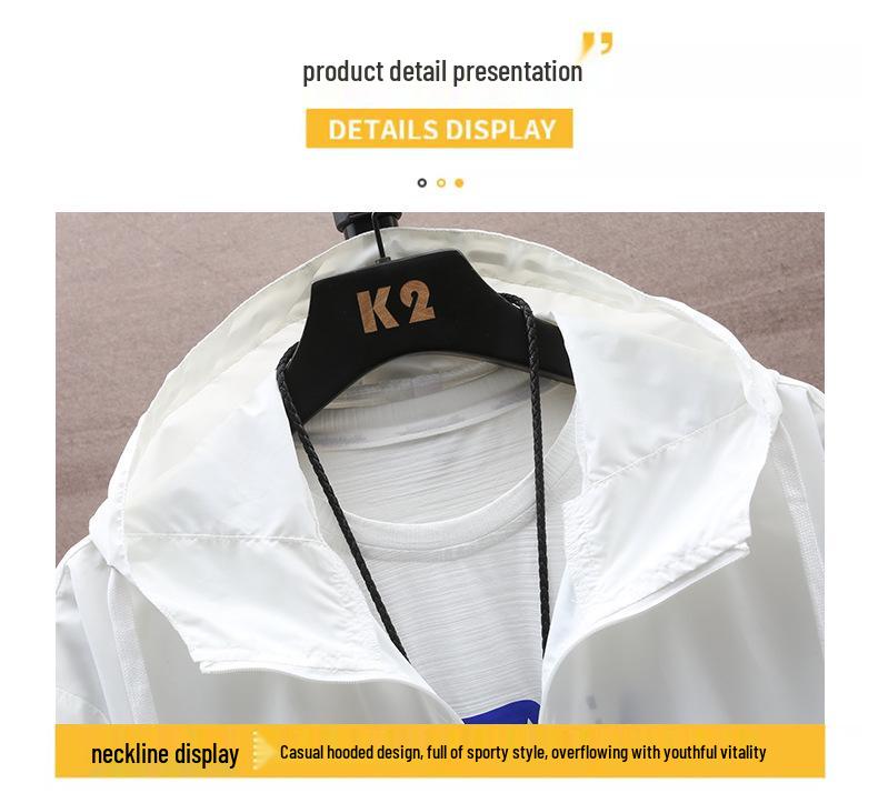 Men's Hooded Ice Silk Cooling Jacket - Chinese Style Print, Lightweight & Breathable Sun Protection