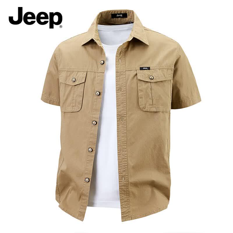JEEP Men's Pure Cotton Short-Sleeve Casual Workwear Shirt