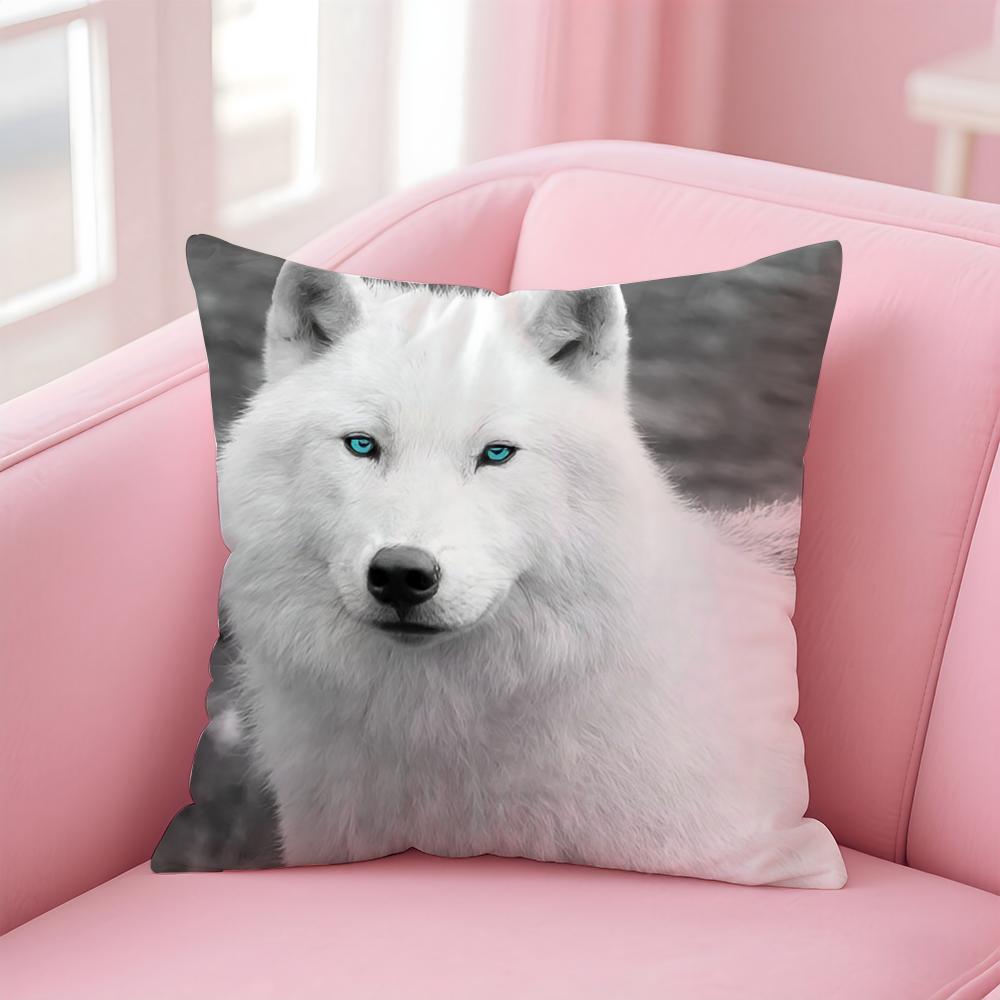 Majestic Animal Art White Wolf Cushion Cover Pillowcase Short Plush Invisible Zipper Room Sofa Cushion Cover