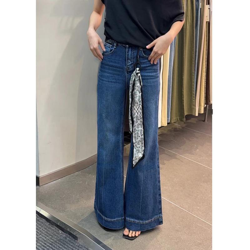 

Wide-leg jeans women s wide-leg flared pants summer high-waisted thin elastic pear-shaped body dark blue pants S темно-синий