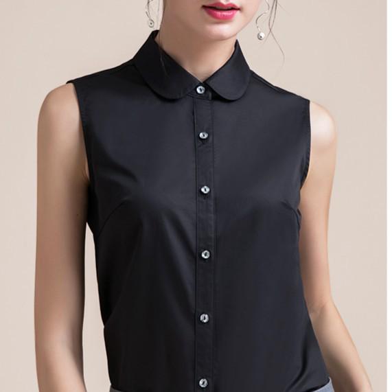 Dámská bílá halenka bez rukávů slim střihu s multifunkčním klopovým límcem – Všestranný OL styl pro jaro/léto.