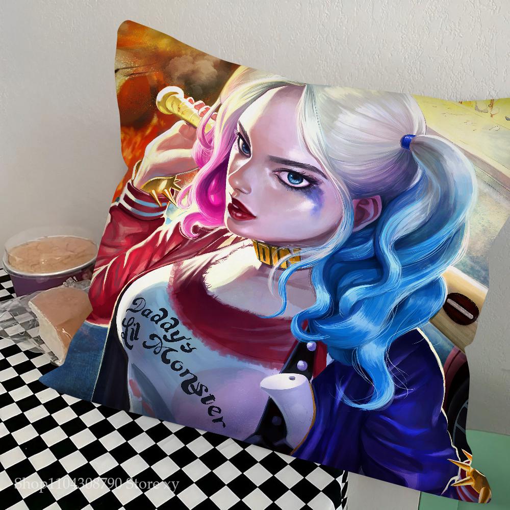 H-Harley Q-Quinn Pillow Case Fashion Square Pillowcase Bedroom Sofa Room Ins Decoration Leisure Cushion Cover 40x40