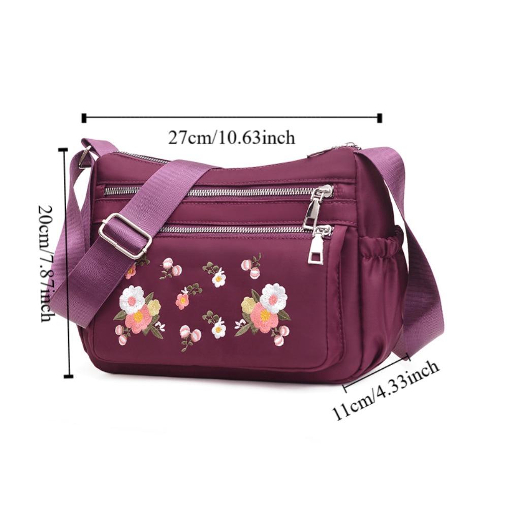 Waterproof Embroidered Oxford Shoulder Bag Multi Pockets Middle Aged Messenger Bag Handbag