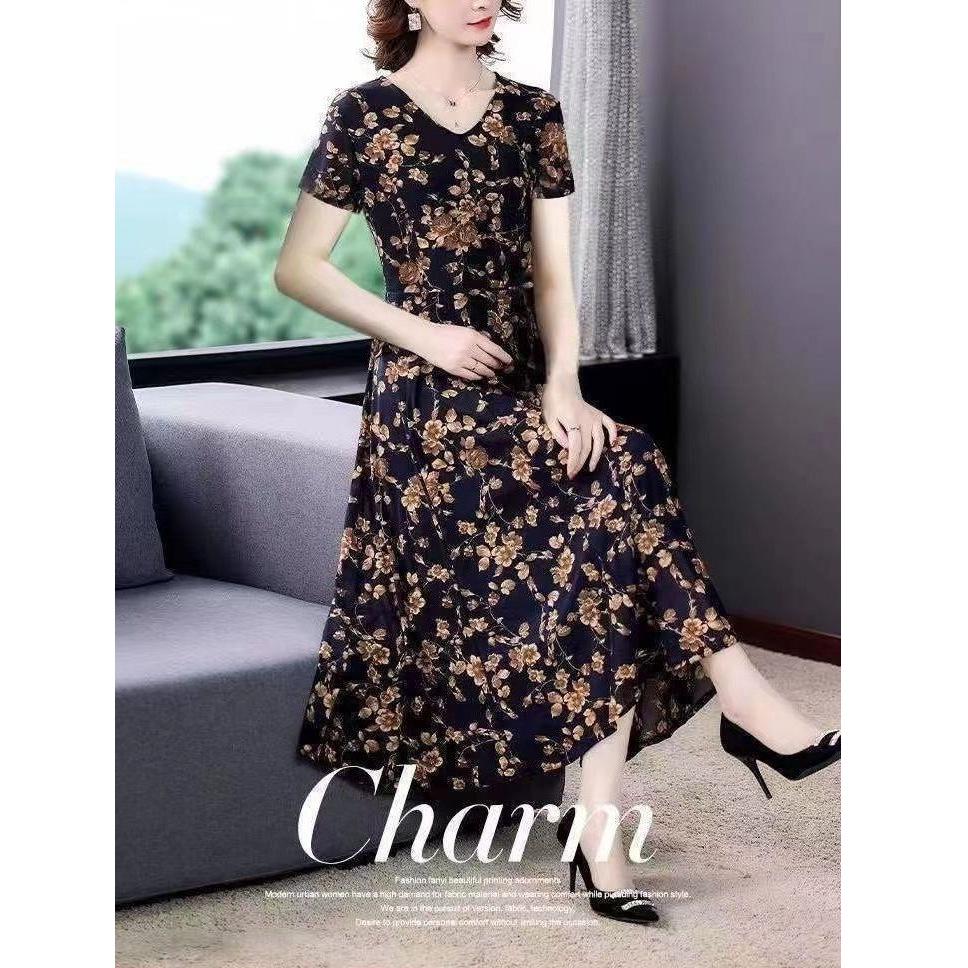 Trendy Korean Style Floral Skirt - Plus Size Spring/Summer Dress for Middle-Aged Women