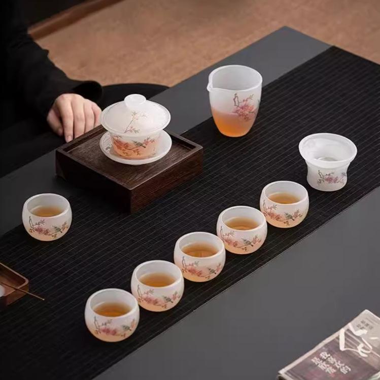 Ice Glazed Kung Fu Tea Set Eyebrows Cover Bowl Teacup Gift Box Home Office High-end Gifts