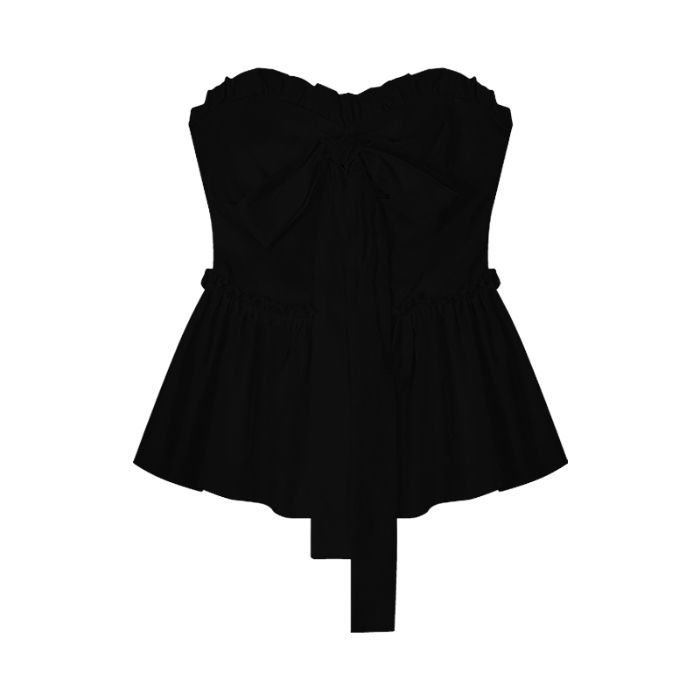 Sweet Wind White Bow Strap Tube Top Women's Summer French Ruffle Edge Chic Waist Slim Top