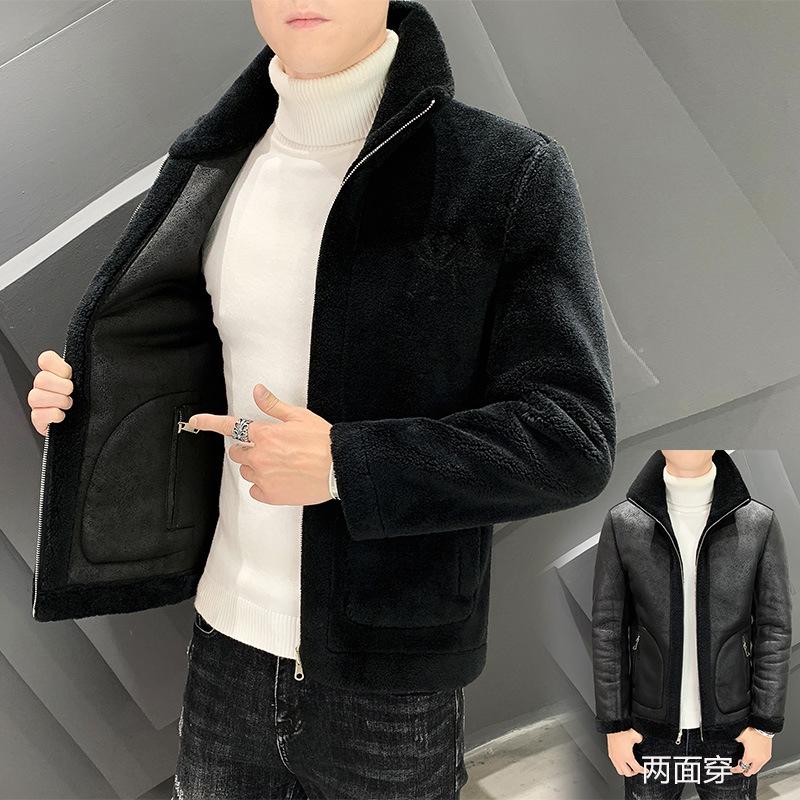 Autumn and winter jackets men's suede wear sheep shears on both sides, thickened fleece jackets, fattened and enlarged fur integrated men