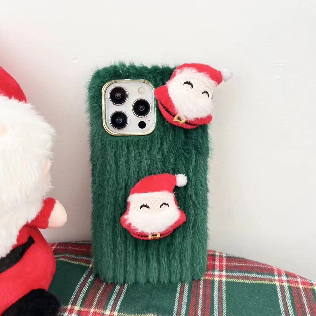 Weihnachtsmann süße Elch Plüsch Handytasche für iPhone 15 14 13 12 11 Pro Max X XR XS Max 7 8 Plus Se 2020 2022 Weihnachten pelzige Silikonhüllen für Samsung/Redmi