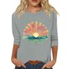 Moda Donna Ampio Casual Manica Sette 3/4 Stampato Girocollo Maglia Pullover