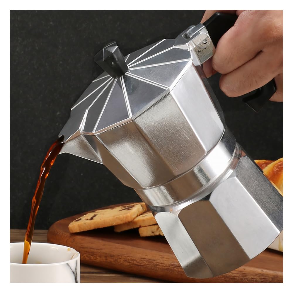 Black Moka Pot Aluminum Espresso Maker with Fireplace, Outdoor Coffee, 3-Cup 150ml Capacity