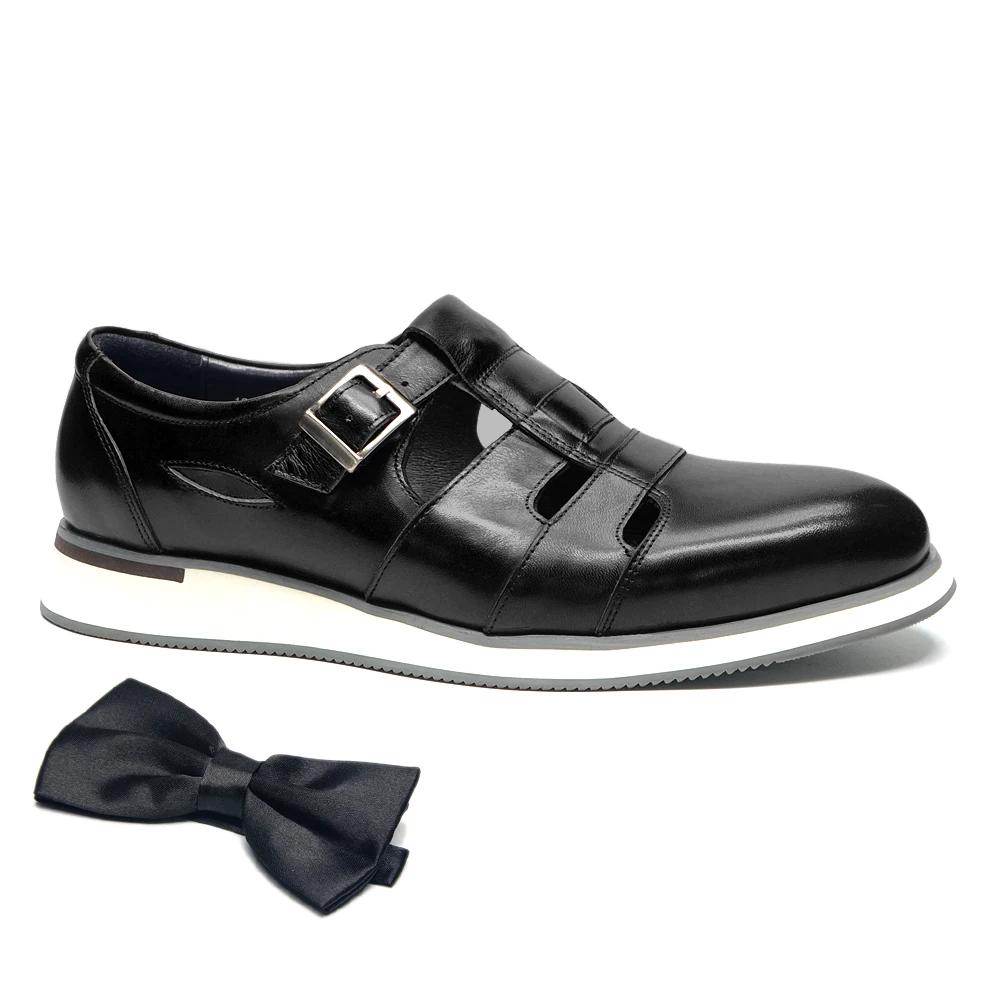 

Классические римские мужские летние сандалии из натуральной кожи, дышащие сандалии-рыбаки на плоской подошве, с ремешком на пряжке, мужские повседневные туфли для платья, размер 38-46 46 чёрный