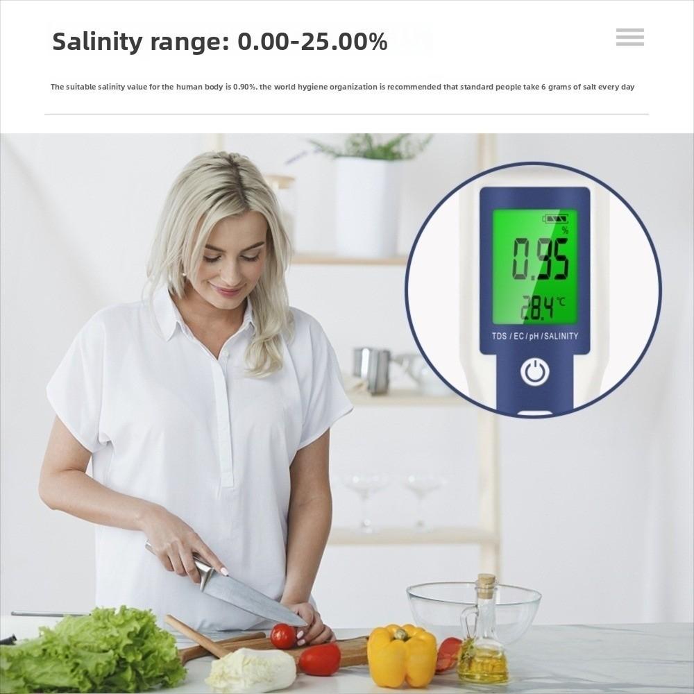 Large Backlit Screen Digital TDS Meter Multi-Parameter Salinity Meter  for Saltwater Testing