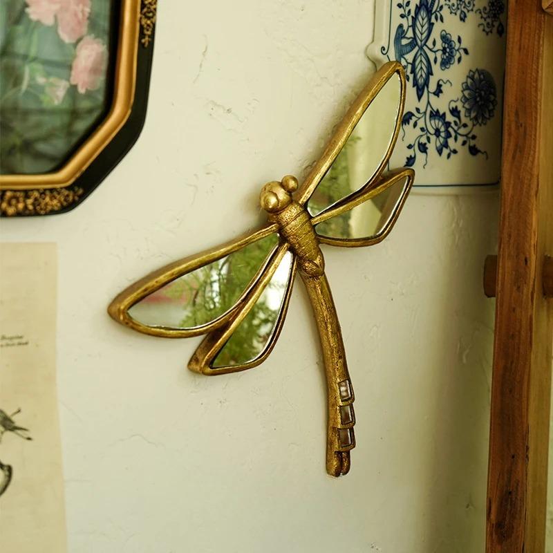 Vintage Forest Decorative Mirrors Dragonfly Swallow Wall Hanging Wall Decoration Light Luxury Home Decoration European Style New