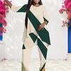 Women Plus Size Beige Dark Green Printed Round Neck Three Quarter Sleeve Asymmetrical Top Long Pants Two Piece Set