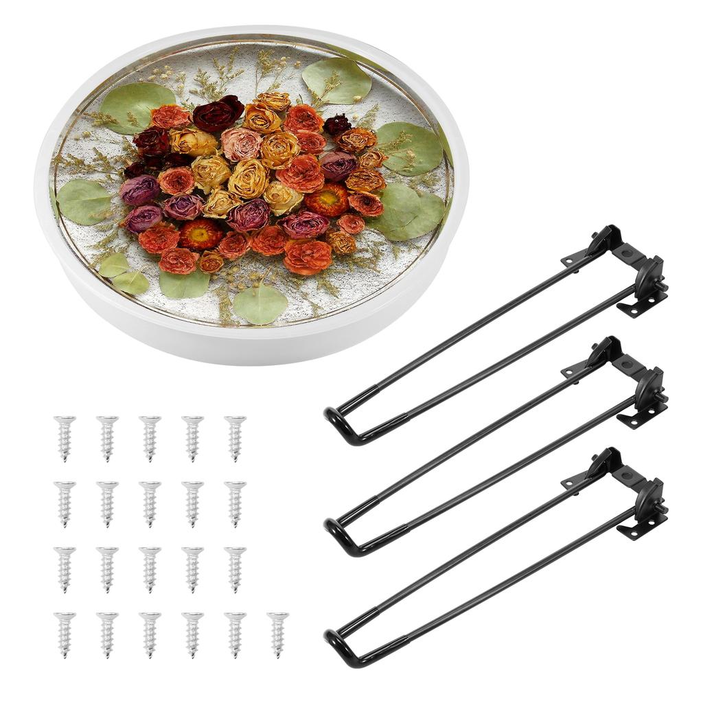 Resin Table Mold Soft Silicone Epoxy Table Mold with 3 Metal Leg Decorative Silicone Resin Tray for Home Decoration DIY Art Work