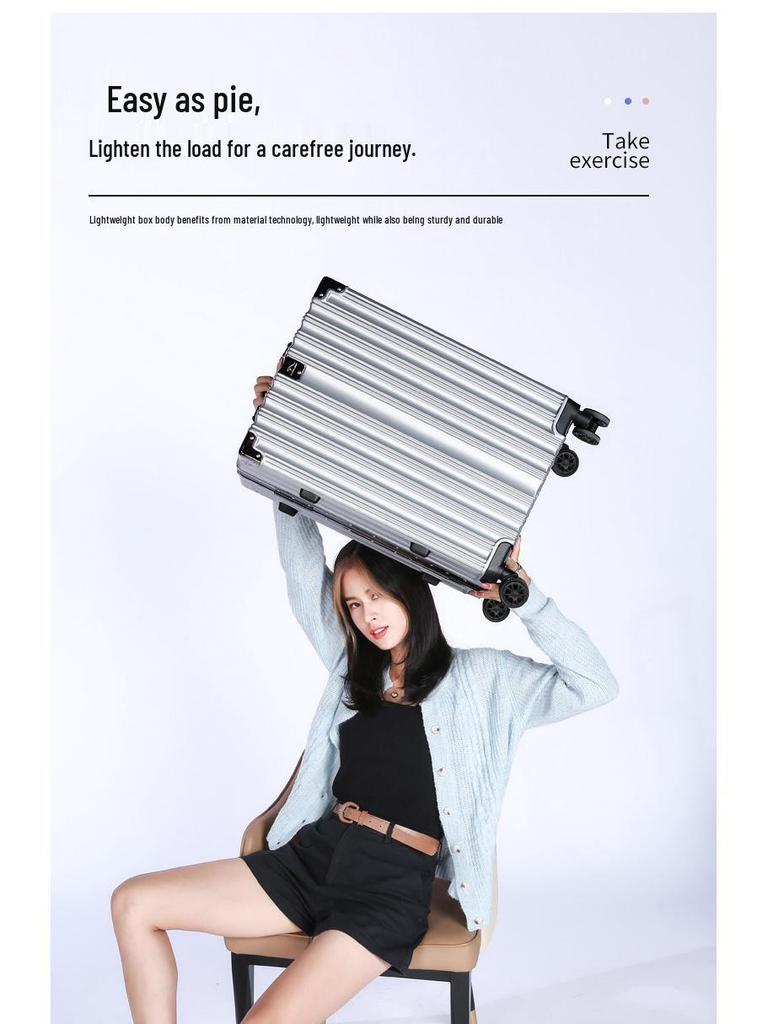 24-Inch Fashionable Aluminum Trolley Suitcase with Silent Wheels and Large Capacity for Women and Students