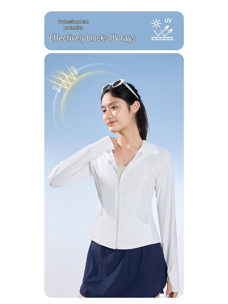 2025 Slimming UPF50+ Nylon Hooded Yoga Jacket - Long Sleeve, Sun Protection, Versatile for Outdoor Summer Activities