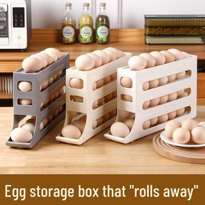 Slide Egg Storage Box: 4-Tier Step-Style Holder for Fridge Door, Large Capacity Automatic Roller