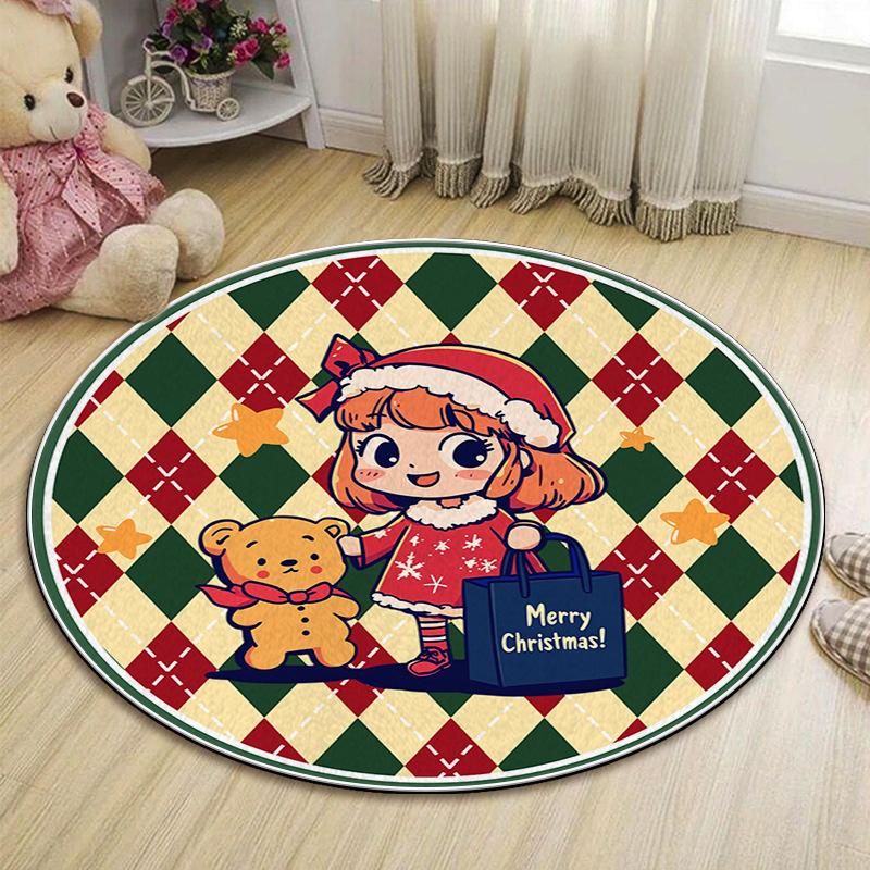 Christmas Round Carpet Atmosphere Washable Dirt Resistant Full Spread Sofa Coffee Table Blanket Christmas Tree Festive Decoration Mat