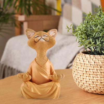 Statua di gatto da meditazione seduto gattino in resina statuetta zen yoga scultura animale casa ufficio