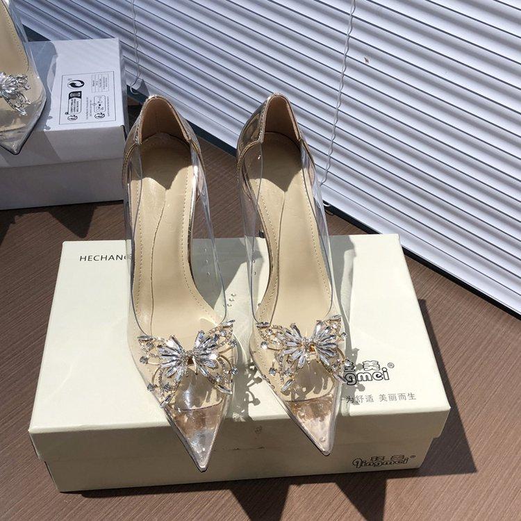 

[Youshilai] Transparent rhinestone butterfly high heels 2025 spring new sexy pointed stiletto shoes 40