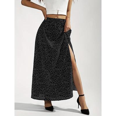 2024 Autumn High-Waisted Slit Polka Dot Midi Skirt - Elegant Slimming Design