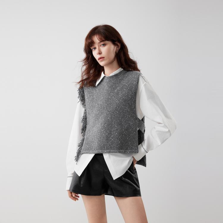 ELLE French Tassel Fashion Design Round Neck Casual Loose Sleeveless Vest Knitwear Women tops EM52940