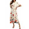 Fashion Women's Summer V-Neck Short Sleeve Floral Print Beach Dress