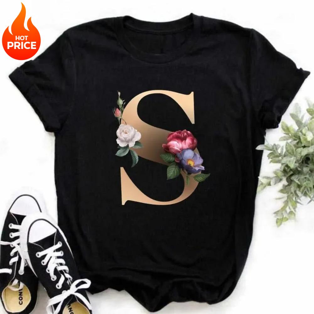 English Alphabet Print T Shirt Women Summer Couples Lovers Female T-Shirt Harajuku Casual Black Tops Tshirts Aesthetic Clothes