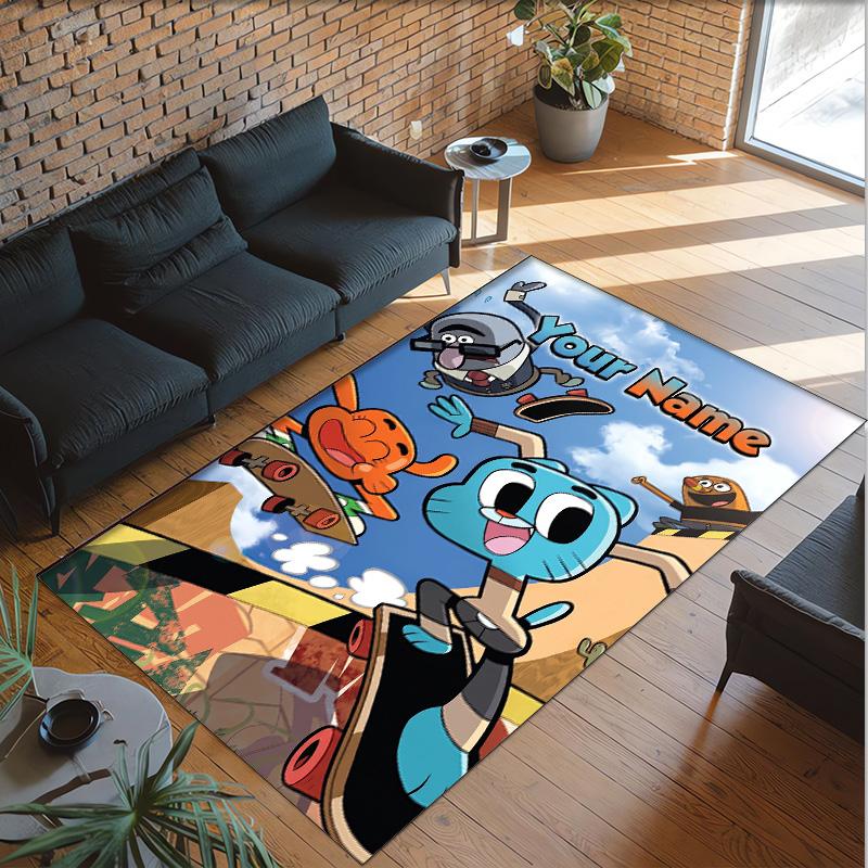 Personalized Crystal Velvet Carpet Custom Name Text,Amazing World of Gumball Anti Slip Area Rug For Home Decoration