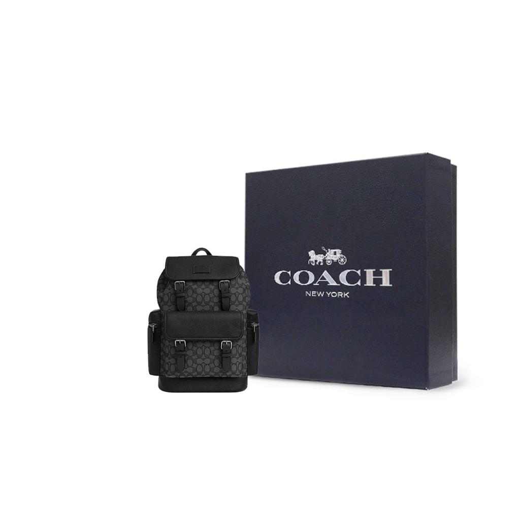 Coach Sprint 29 Drawstring And Buckle Closure Leather And Fabric Backpack Large Men Backpack Charcoal-Gray Black CT016-SVO1U