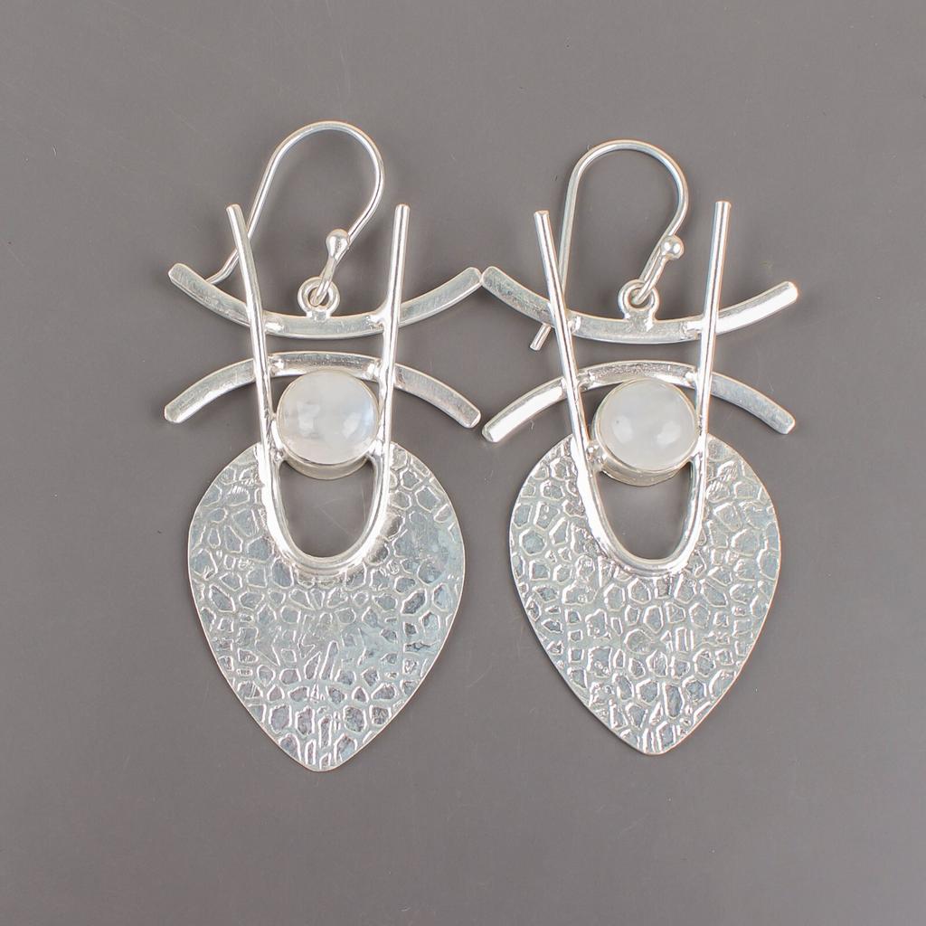 Rainbow Moonstone Gemstone 925 Sterling Silver Jewelry Handmade Earrings 1.78" EE-64-19