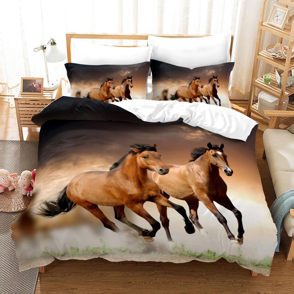 Animal Galloping Horse 3D Digital Printing Three-Piece Set, Home Textile Quilt Cover Pillowcase Two-Piece Set