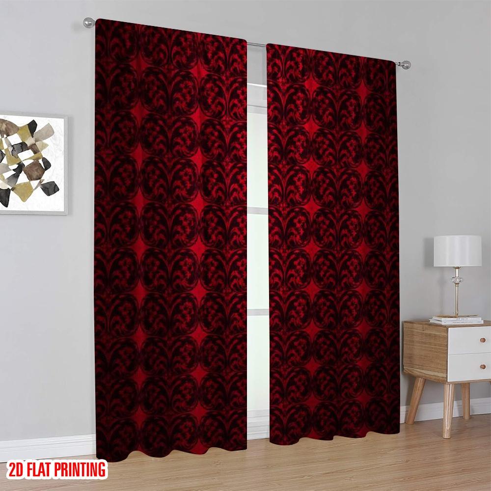 2D Flat Printing 2pcs Curtain Scene Curtain Red Floral Design Digital Printed Polyester Drapes Birthday Party for Bedroom Living