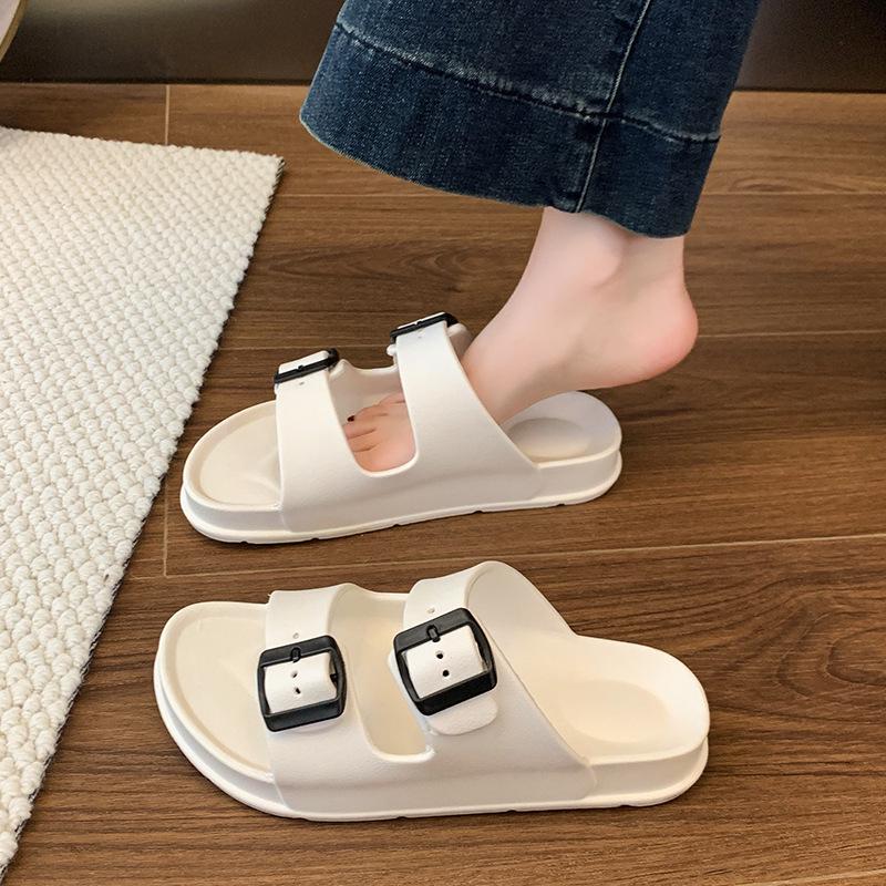 Women's 2025 Summer EVA Slip-on Slippers - Buckle Solid Color Beach Shoes