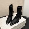 Celebrity style fashion increases height and shows thinness temperament short boots 2025 autumn new square head thick heel rear zipper high heel wom