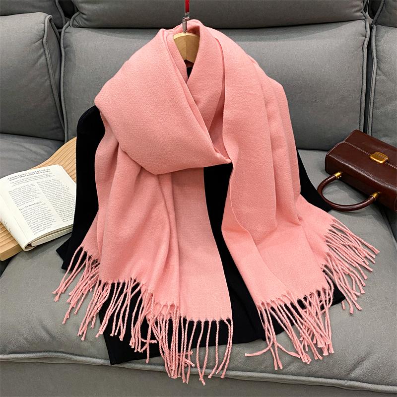 Luxury Solid Cashmere Scarf Women Winter Tassel Shawl Pashmina Big Size Handkerchief Lady Soft Outdoor Windproof Ski Bufanda