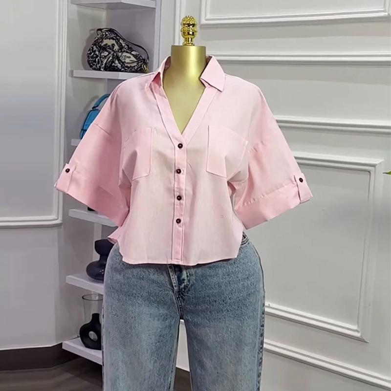 Women's 2026 Summer New Design Loose Fit Versatile Fashionable Short Collared Shirt Top