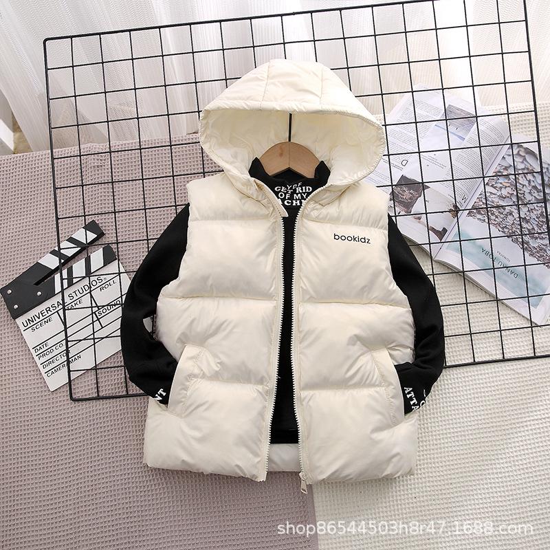 Kids' Hooded Wash-Free Down Vest for Fall/Winter, Unisex Outerwear Gilet, Medium To Large Sizes
