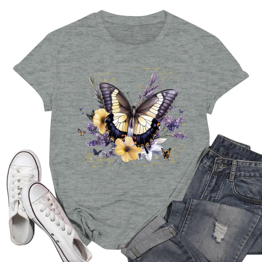 Women's Round Neck Printed Short-sleeved T-shirt Top