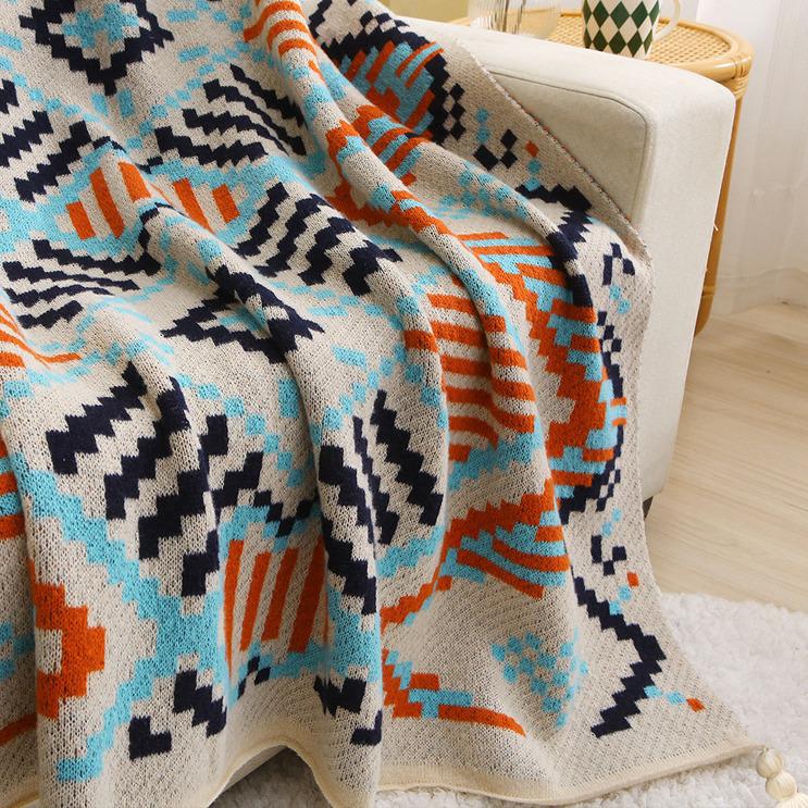 Bohemian Knitted Throw Blanket for Bed, Sofa, or Office Nap