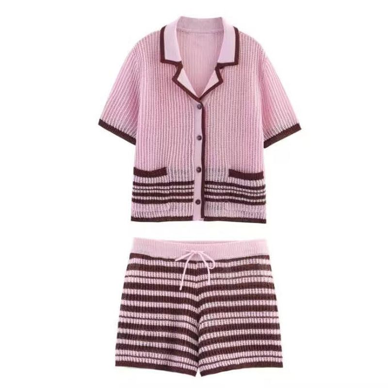 Araltay New Arrival Fashion Style Women's Fashion All-Match Minimalist Stripes Polo Shirt Knitting Coat Shorts