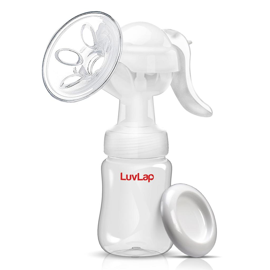 LuvLap Comfy Manuelle Milchpumpe mit 3 Saugstufen, Ergonomischem Griff, Weichem Silikon-Massagekissen und Kostenlosen Stilleinlagen