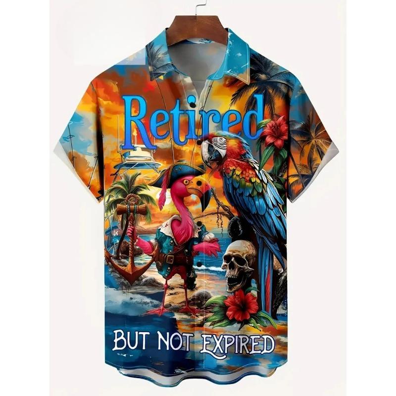 Retro Fashion Printed Pirate Pattern Men's Shirt Summer Street Beach Shirt Hip Hop Cool Shirt