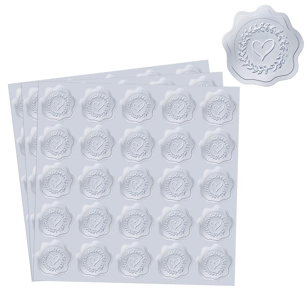 

125pcs Gold silvery Embossed Wax Seal Looking Heart Envelope Seals for Wedding Invitations/Greeting Cards/Party ,Self-Adhesive