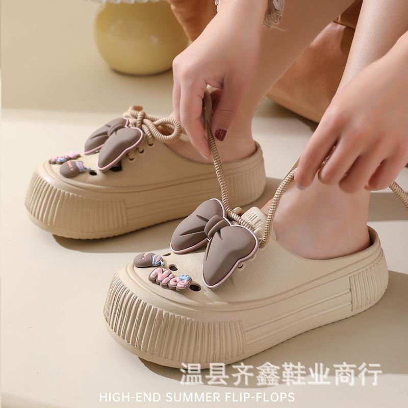 

Summer new popular hole shoes soft sole cute three-dimensional bow women s shoes one pedal beach shoes 39-40